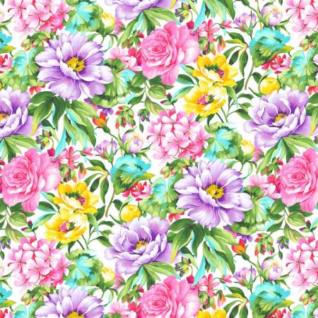 Splendid Path - Large Floral White fabric
