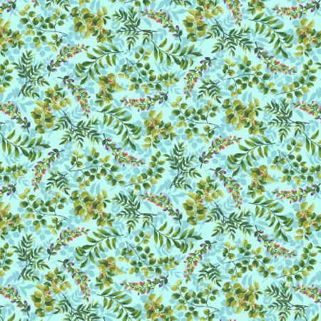 Splendid Path - Leaves Aqua fabric
