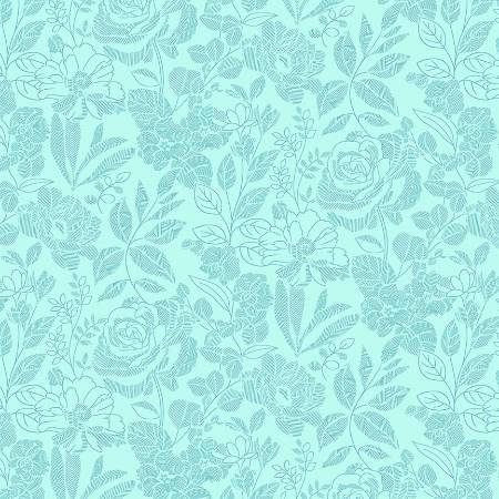 Splendid Path - Tone-on-Tone Floral Aqua fabric
