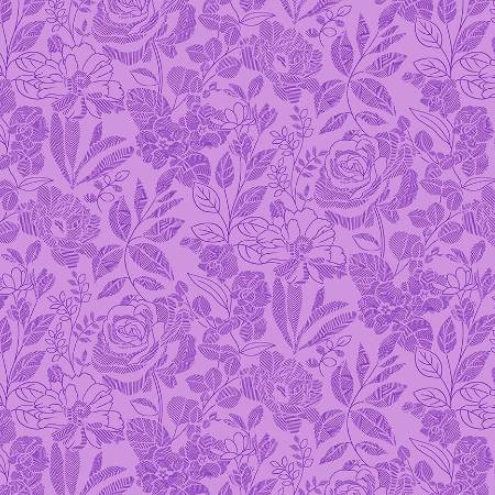 Splendid Path - Tone-on-Tone Floral Purple fabric
