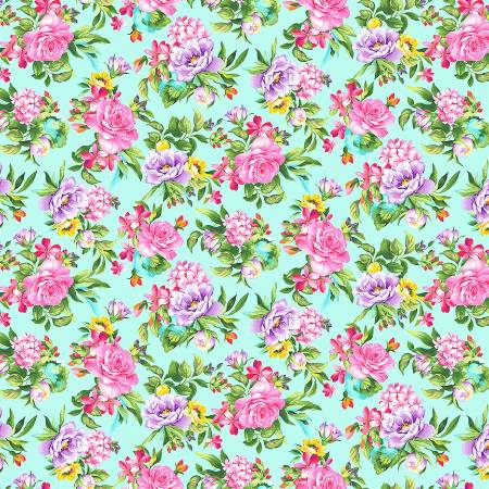 Splendid Path - Tossed Floral Aqua fabric
