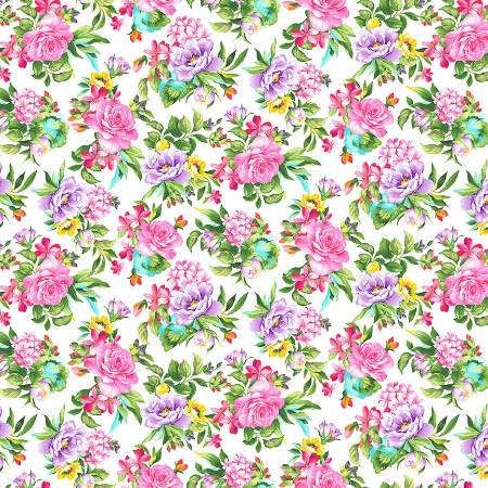 Splendid Path - Tossed Floral White fabric
