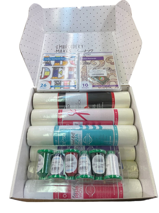 OESD Spree Stitchers embroidery gift set box showcasing what's in the box