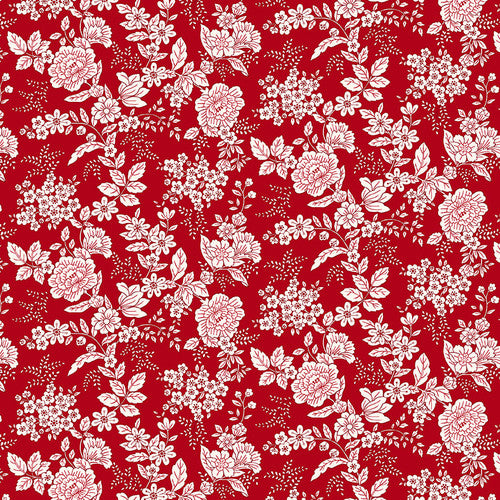 Brick Red Floral yardage 826-80 Brick Red Tranquility fabric collection by Kim Diehl for Henry Glass &amp; Co.