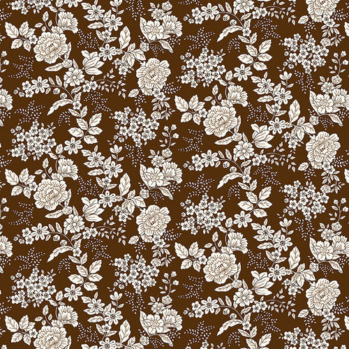 Brown Floral yardage 826-33 Brown Tranquility fabric collection by Kim Diehl for Henry Glass &amp; Co.