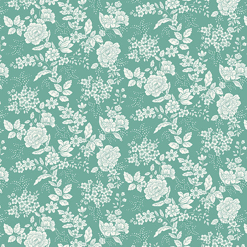 Dark Aqua Floral yardage 826-111 Dk Aqua Tranquility fabric collection by Kim Diehl for Henry Glass &amp; Co.