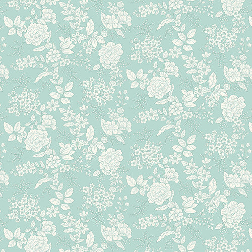 Light Aqua Floral yardage 826-1111 Lt Aqua Tranquility fabric collection by Kim Diehl for Henry Glass &amp; Co.