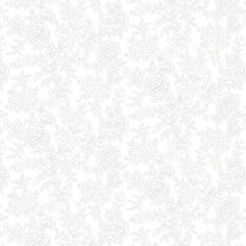 Pig White on White Floral yardage 826-01W Tranquility fabric collection by Kim Diehl for Henry Glass &amp; Co.