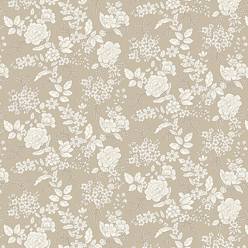 Taupe Gray Floral yardage 826-90 Taupe/Gray Tranquility fabric collection by Kim Diehl for Henry Glass &amp; Co.