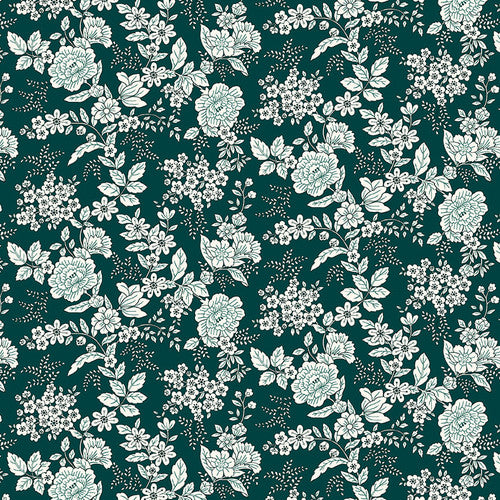 Teal Floral yardage 826-77 Teal Tranquility fabric collection by Kim Diehl for Henry Glass &amp; Co.